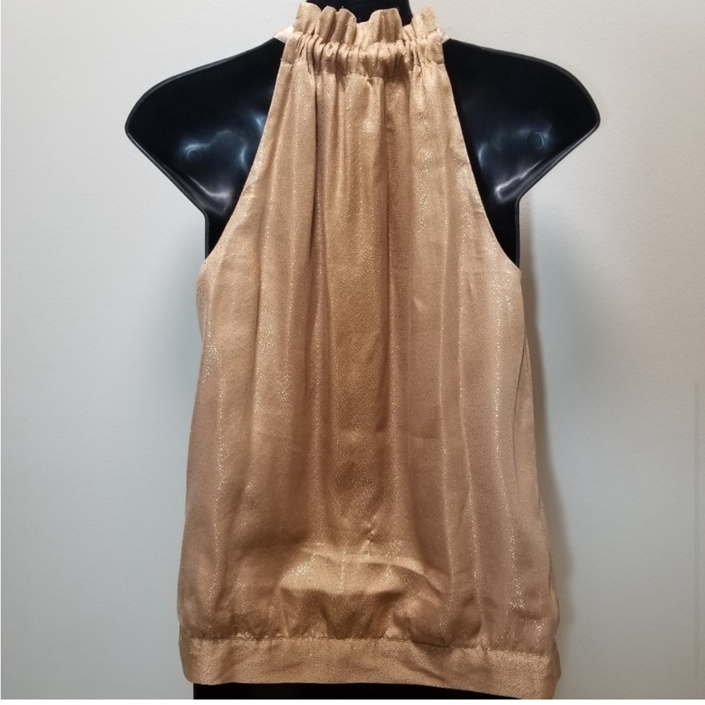 Hale Bob metallic gold halter top with bow tie Sz M - Picture 3 of 13